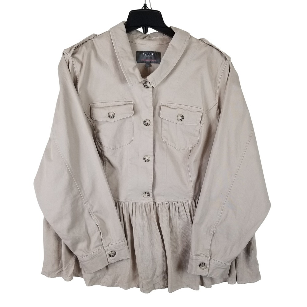 Torrid Jacket‎ Womens 4 4X Gray Stretch Twill Army Peplum Trucker New